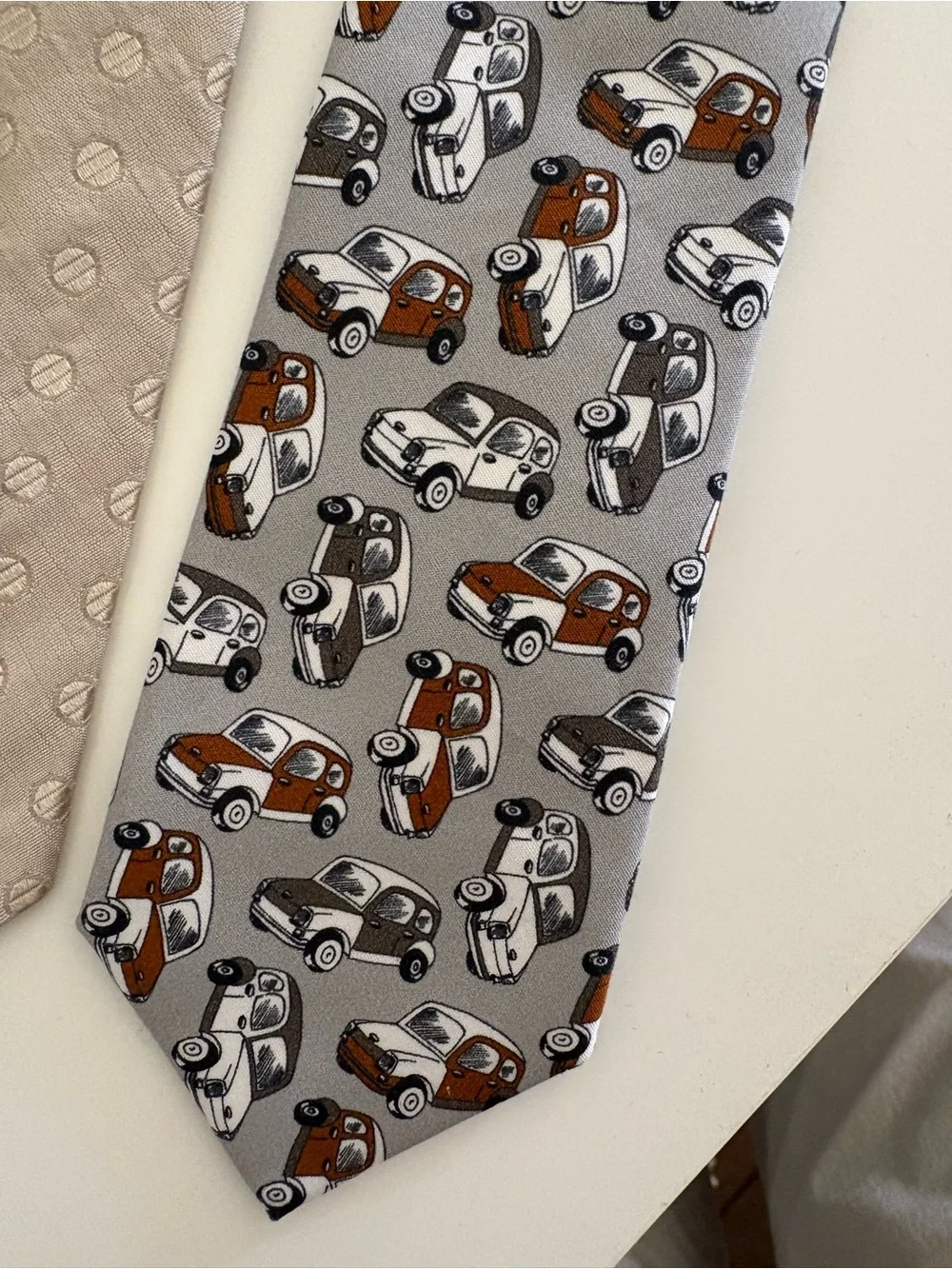 Dolce & Gabbana Beige Silk Tie with Vintage Car Motif